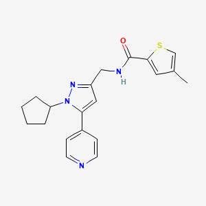 molecular formula C20H22N4OS B2376351 N-((1-cyclopentyl-5-(pyridin-4-yl)-1H-pyrazol-3-yl)methyl)-4-methylthiophene-2-carboxamide CAS No. 1421524-52-8