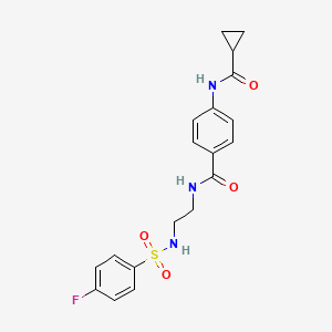 molecular formula C19H20FN3O4S B2376352 4-(cyclopropanecarboxamido)-N-(2-(4-fluorophenylsulfonamido)ethyl)benzamide CAS No. 1091471-14-5