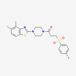molecular formula C22H24FN3O3S2 B2376370 2-(4-{3-[(4-Fluorophenyl)sulfonyl]propanoyl}piperazin-1-yl)-4,5-dimethyl-1,3-benzothiazole CAS No. 886916-53-6