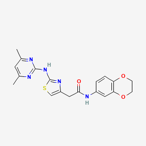 N-(2,3-dihydrobenzo[b][1,4]dioxin-6-yl)-2-(2-((4,6-dimethylpyrimidin-2-yl)amino)thiazol-4-yl)acetamide