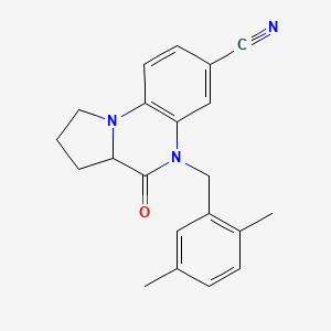 molecular formula C21H21N3O B2376399 5-(2,5-Dimethylbenzyl)-4-oxo-1,2,3,3a,4,5-hexahydropyrrolo[1,2-a]quinoxaline-7-carbonitrile CAS No. 1008035-65-1