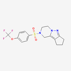 molecular formula C16H16F3N3O3S B2376425 2-((4-(三氟甲氧基)苯基)磺酰基)-2,3,4,7,8,9-六氢-1H-环戊[3,4]并吡唑并[1,5-a]哒嗪 CAS No. 2034546-98-8