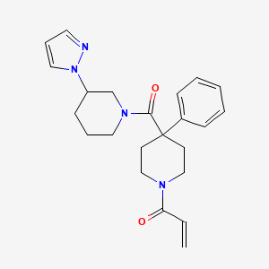 molecular formula C23H28N4O2 B2376431 1-[4-Phenyl-4-(3-pyrazol-1-ylpiperidine-1-carbonyl)piperidin-1-yl]prop-2-en-1-one CAS No. 2411243-41-7