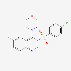 molecular formula C20H19ClN2O3S B2376439 4-[3-(4-Chlorophenyl)sulfonyl-6-methylquinolin-4-yl]morpholine CAS No. 866845-09-2