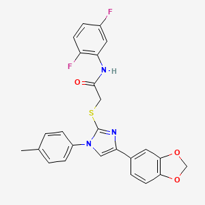 molecular formula C25H19F2N3O3S B2376455 2-[4-(1,3-benzodioxol-5-yl)-1-(4-methylphenyl)imidazol-2-yl]sulfanyl-N-(2,5-difluorophenyl)acetamide CAS No. 866350-14-3