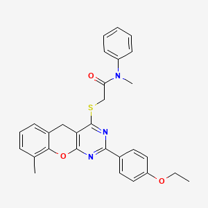 molecular formula C29H27N3O3S B2376472 2-((2-(4-ethoxyphenyl)-9-methyl-5H-chromeno[2,3-d]pyrimidin-4-yl)thio)-N-methyl-N-phenylacetamide CAS No. 872209-08-0