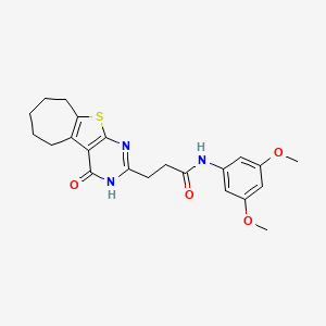 molecular formula C22H25N3O4S B2376476 N-(3,5-二甲氧基苯基)-3-(4-氧代-3,5,6,7,8,9-六氢-4H-环庚并[4,5]噻吩并[2,3-d]嘧啶-2-基)丙酰胺 CAS No. 950414-53-6