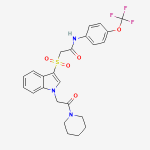 molecular formula C24H24F3N3O5S B2376482 2-((1-(2-oxo-2-(piperidin-1-yl)ethyl)-1H-indol-3-yl)sulfonyl)-N-(4-(trifluoromethoxy)phenyl)acetamide CAS No. 878057-33-1
