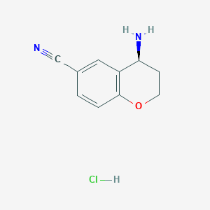 molecular formula C10H11ClN2O B2376493 (S)-4-Aminochroman-6-carbonitrile hydrochloride CAS No. 2193051-89-5