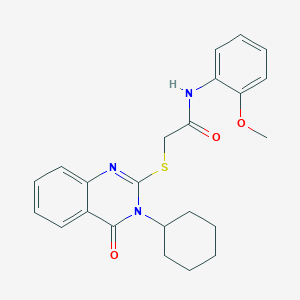 molecular formula C23H25N3O3S B2376495 2-(3-cyclohexyl-4-oxoquinazolin-2-yl)sulfanyl-N-(2-methoxyphenyl)acetamide CAS No. 443350-52-5