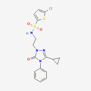 molecular formula C17H17ClN4O3S2 B2376509 5-chloro-N-(2-(3-cyclopropyl-5-oxo-4-phenyl-4,5-dihydro-1H-1,2,4-triazol-1-yl)ethyl)thiophene-2-sulfonamide CAS No. 1396815-11-4