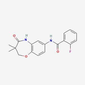 molecular formula C18H17FN2O3 B2376535 N-(3,3-二甲基-4-氧代-2,3,4,5-四氢苯并[b][1,4]恶杂环-7-基)-2-氟苯甲酰胺 CAS No. 921842-48-0