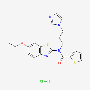 molecular formula C20H21ClN4O2S2 B2376551 N-(3-(1H-imidazol-1-yl)propyl)-N-(6-ethoxybenzo[d]thiazol-2-yl)thiophene-2-carboxamide hydrochloride CAS No. 1215752-71-8