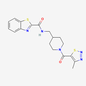 molecular formula C18H19N5O2S2 B2376584 N-((1-(4-methyl-1,2,3-thiadiazole-5-carbonyl)piperidin-4-yl)methyl)benzo[d]thiazole-2-carboxamide CAS No. 1235091-76-5