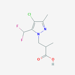 molecular formula C9H11ClF2N2O2 B2376598 3-[4-Chloro-5-(difluoromethyl)-3-methylpyrazol-1-yl]-2-methylpropanoic acid CAS No. 1946812-32-3