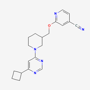 molecular formula C20H23N5O B2376623 2-[[1-(6-Cyclobutylpyrimidin-4-yl)piperidin-3-yl]methoxy]pyridine-4-carbonitrile CAS No. 2380143-54-2