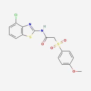 molecular formula C16H13ClN2O4S2 B2376629 N-(4-氯苯并[d]噻唑-2-基)-2-((4-甲氧基苯基)磺酰基)乙酰胺 CAS No. 941901-58-2
