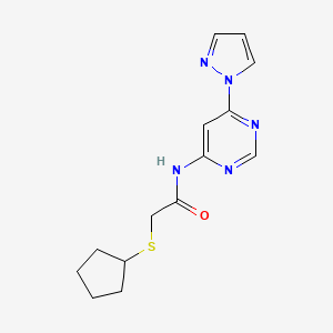 N-(6-(1H-pyrazol-1-yl)pyrimidin-4-yl)-2-(cyclopentylthio)acetamide