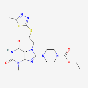 Ethyl 4-[3-methyl-7-[2-[(5-methyl-1,3,4-thiadiazol-2-yl)sulfanyl]ethyl]-2,6-dioxopurin-8-yl]piperazine-1-carboxylate