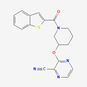 molecular formula C19H16N4O2S B2376676 3-((1-(Benzo[b]thiophene-2-carbonyl)piperidin-3-yl)oxy)pyrazine-2-carbonitrile CAS No. 2034479-23-5