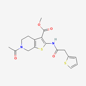 molecular formula C17H18N2O4S2 B2376696 Methyl 6-acetyl-2-(2-(thiophen-2-yl)acetamido)-4,5,6,7-tetrahydrothieno[2,3-c]pyridine-3-carboxylate CAS No. 921560-40-9