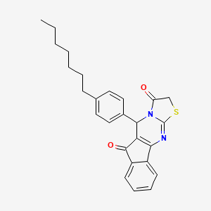 molecular formula C26H26N2O2S B2376700 5-(4-heptylphenyl)indeno[1,2-d][1,3]thiazolo[3,2-a]pyrimidine-3,6(2H,5H)-dione CAS No. 685106-83-6