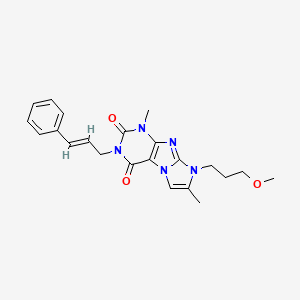 molecular formula C22H25N5O3 B2376705 3-cinnamyl-8-(3-methoxypropyl)-1,7-dimethyl-1H-imidazo[2,1-f]purine-2,4(3H,8H)-dione CAS No. 887465-87-4
