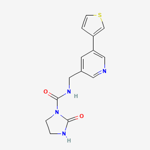 molecular formula C14H14N4O2S B2376707 2-氧代-N-((5-(噻吩-3-基)吡啶-3-基)甲基)咪唑烷-1-甲酰胺 CAS No. 1706080-83-2