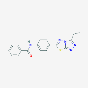 molecular formula C18H15N5OS B237672 N-[4-(3-ethyl[1,2,4]triazolo[3,4-b][1,3,4]thiadiazol-6-yl)phenyl]benzamide 