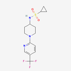 molecular formula C14H18F3N3O2S B2376730 N-[1-[5-(Trifluoromethyl)pyridin-2-yl]piperidin-4-yl]cyclopropanesulfonamide CAS No. 2415516-32-2