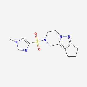 molecular formula C13H17N5O2S B2376734 2-((1-methyl-1H-imidazol-4-yl)sulfonyl)-2,3,4,7,8,9-hexahydro-1H-cyclopenta[3,4]pyrazolo[1,5-a]pyrazine CAS No. 2034289-90-0