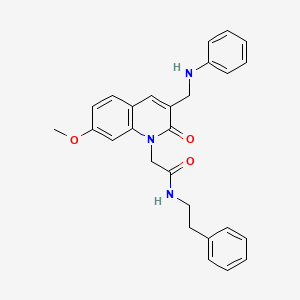 molecular formula C27H27N3O3 B2376747 2-(7-methoxy-2-oxo-3-((phenylamino)methyl)quinolin-1(2H)-yl)-N-phenethylacetamide CAS No. 932470-04-7