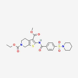 molecular formula C24H29N3O7S2 B2376760 6-乙基 3-甲基 2-(4-(哌啶-1-基磺酰基)苯甲酰胺)-4,5-二氢噻吩并[2,3-c]吡啶-3,6(7H)-二甲酸酯 CAS No. 449770-67-6