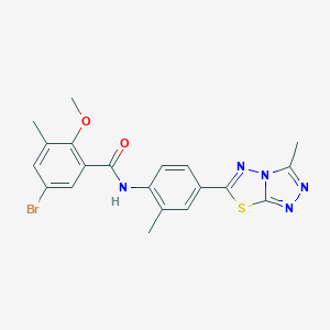 molecular formula C20H18BrN5O2S B237677 5-bromo-2-methoxy-3-methyl-N-[2-methyl-4-(3-methyl[1,2,4]triazolo[3,4-b][1,3,4]thiadiazol-6-yl)phenyl]benzamide 