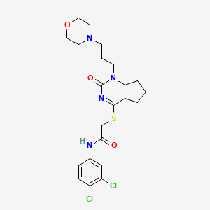 molecular formula C22H26Cl2N4O3S B2376795 N-(3,4-dichlorophenyl)-2-((1-(3-morpholinopropyl)-2-oxo-2,5,6,7-tetrahydro-1H-cyclopenta[d]pyrimidin-4-yl)thio)acetamide CAS No. 898445-04-0