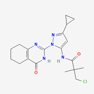 molecular formula C19H24ClN5O2 B2376797 3-chloro-N-(3-cyclopropyl-1-(4-oxo-3,4,5,6,7,8-hexahydroquinazolin-2-yl)-1H-pyrazol-5-yl)-2,2-dimethylpropanamide CAS No. 1207017-58-0