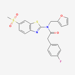 molecular formula C21H17FN2O4S2 B2376803 2-(4-氟苯基)-N-(呋喃-2-基甲基)-N-(6-(甲磺酰基)苯并[d]噻唑-2-基)乙酰胺 CAS No. 923503-53-1