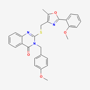 molecular formula C28H25N3O4S B2376807 3-(4-methoxybenzyl)-2-(((2-(2-methoxyphenyl)-5-methyloxazol-4-yl)methyl)thio)quinazolin-4(3H)-one CAS No. 1114648-24-6