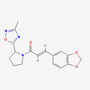 (E)-3-(benzo[d][1,3]dioxol-5-yl)-1-(2-(3-methyl-1,2,4-oxadiazol-5-yl)pyrrolidin-1-yl)prop-2-en-1-one
