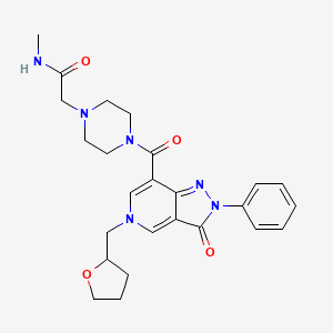molecular formula C25H30N6O4 B2376821 N-methyl-2-(4-(3-oxo-2-phenyl-5-((tetrahydrofuran-2-yl)methyl)-3,5-dihydro-2H-pyrazolo[4,3-c]pyridine-7-carbonyl)piperazin-1-yl)acetamide CAS No. 1021257-97-5