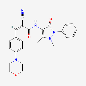 molecular formula C25H25N5O3 B2376829 (Z)-2-Cyano-N-(1,5-dimethyl-3-oxo-2-phenylpyrazol-4-yl)-3-(4-morpholin-4-ylphenyl)prop-2-enamide CAS No. 872192-16-0