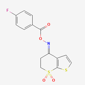 molecular formula C14H10FNO4S2 B2376833 [(E)-(7,7-二氧代-5,6-二氢噻吩并[2,3-b]噻吩-4-亚胺)氨基] 4-氟苯甲酸酯 CAS No. 478049-54-6