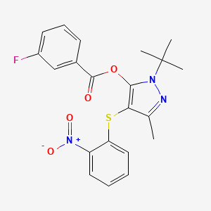 molecular formula C21H20FN3O4S B2376838 [2-Tert-butyl-5-methyl-4-(2-nitrophenyl)sulfanylpyrazol-3-yl] 3-fluorobenzoate CAS No. 851127-53-2