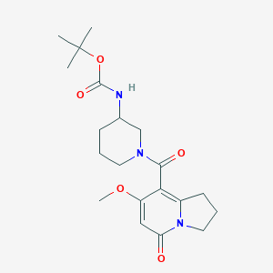 molecular formula C20H29N3O5 B2376861 叔丁基(1-(7-甲氧基-5-氧代-1,2,3,5-四氢吲哚并[2,1-a]嗪-8-羰基)哌啶-3-基)氨基甲酸酯 CAS No. 2034329-08-1