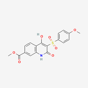 molecular formula C18H15NO7S B2376869 Methyl 4-hydroxy-3-((4-methoxyphenyl)sulfonyl)-2-oxo-1,2-dihydroquinoline-7-carboxylate CAS No. 892283-02-2