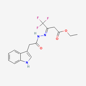 molecular formula C16H16F3N3O3 B2376872 ethyl (3Z)-4,4,4-trifluoro-3-[[2-(1H-indol-3-yl)acetyl]hydrazinylidene]butanoate CAS No. 1025568-32-4