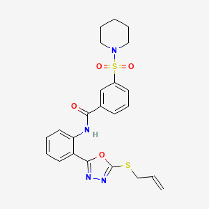 molecular formula C23H24N4O4S2 B2376878 3-(piperidin-1-ylsulfonyl)-N-{2-[5-(prop-2-en-1-ylsulfanyl)-1,3,4-oxadiazol-2-yl]phenyl}benzamide CAS No. 900136-10-9