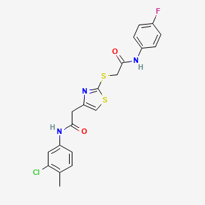 molecular formula C20H17ClFN3O2S2 B2376881 N-(3-氯-4-甲基苯基)-2-(2-((2-((4-氟苯基)氨基)-2-氧代乙基)硫代)噻唑-4-基)乙酰胺 CAS No. 941980-76-3