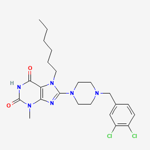 molecular formula C23H30Cl2N6O2 B2376902 8-(4-(3,4-dichlorobenzyl)piperazin-1-yl)-7-hexyl-3-methyl-1H-purine-2,6(3H,7H)-dione CAS No. 898408-63-4