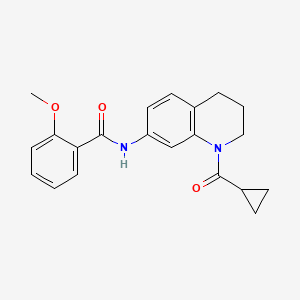 molecular formula C21H22N2O3 B2376904 N-[1-(环丙烷羰基)-3,4-二氢-2H-喹啉-7-基]-2-甲氧基苯甲酰胺 CAS No. 898465-29-7